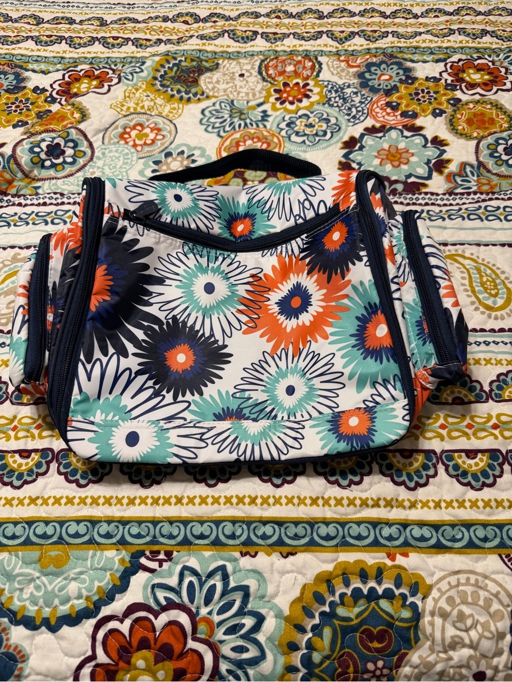 Thirty-OneFloral Print Multi-Compartment Travel Organizer - Navy, Orange & Teal